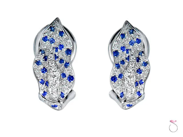 Diamond Sapphire Earrings Leaf Shape 1.02ctw in 14K