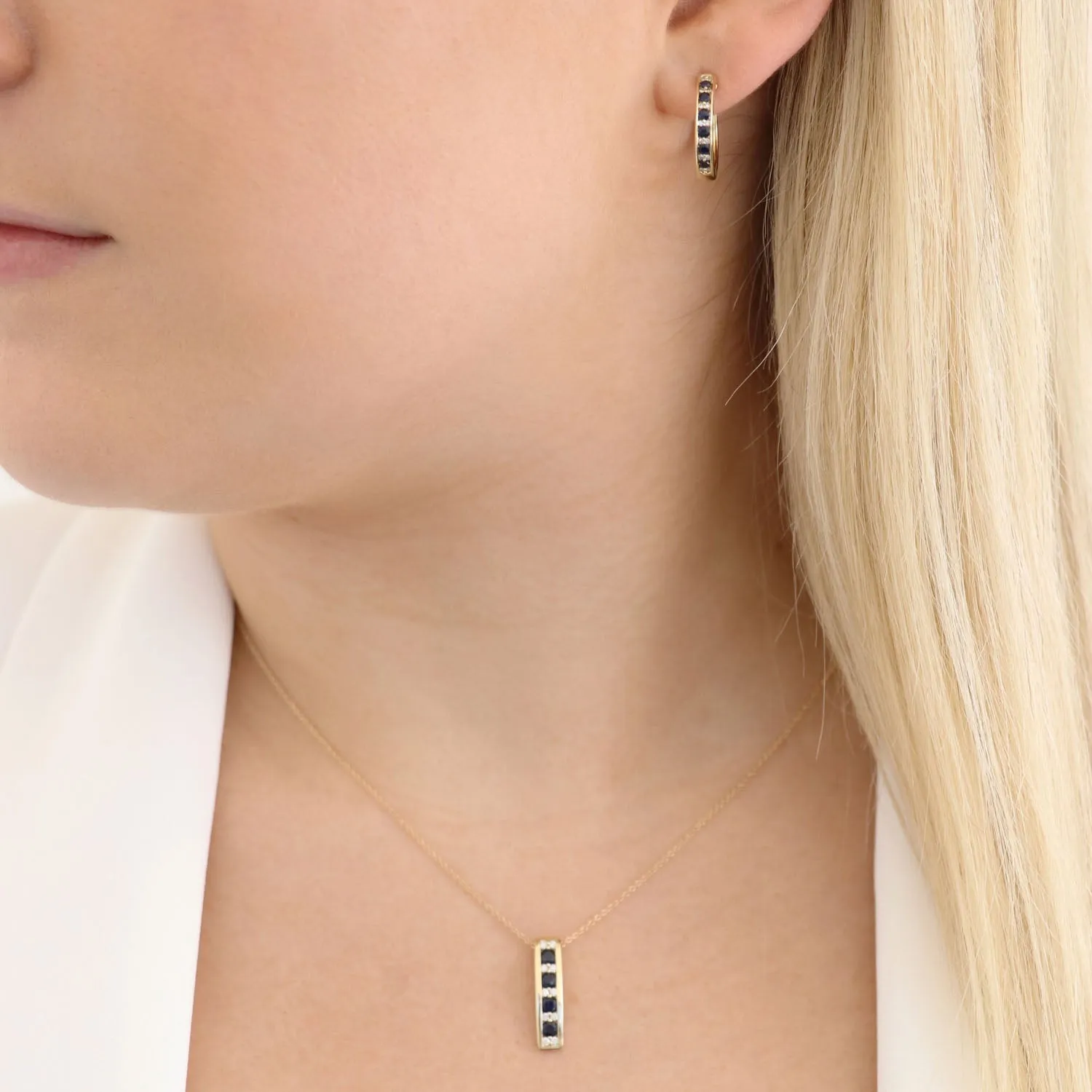 Diamond Sapphire Earrings with 0.10ct Diamonds in 9K Yellow Gold - E-16484BS-012-Y