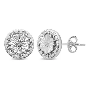 Diamond Set Miracle Halo Stud Earrings in Sterling Silver