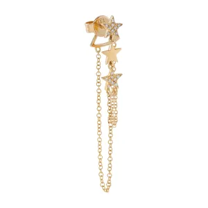 Diamond Stars Chain Stud Earring 14K