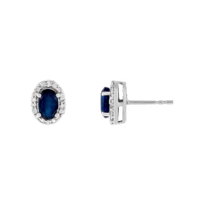 Diamond X Sapphire Oval Stud Earring 14K