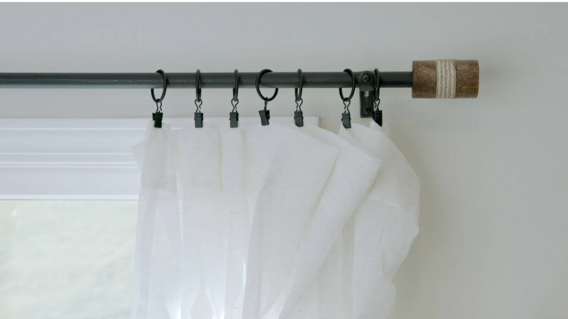 Dinah - Modern Farmhouse Natural Wood w/ Rope Curtain Rod 36"- 72", 72"- 144" (Single Curtain Rod)