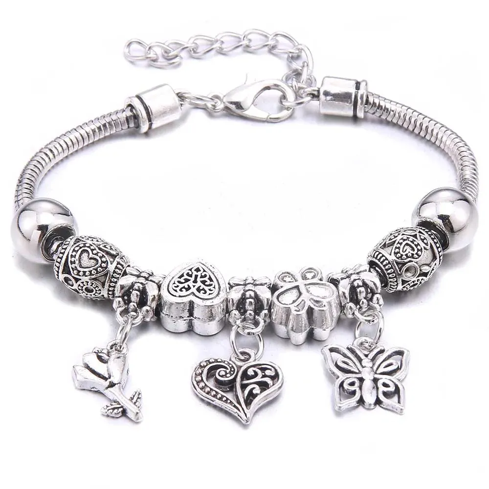 dragonfly owl Shape Crystal Charm Bracelets Beads Bracelet Women DIY Beads Brand Bracelets & Bangles Jewelry Gift