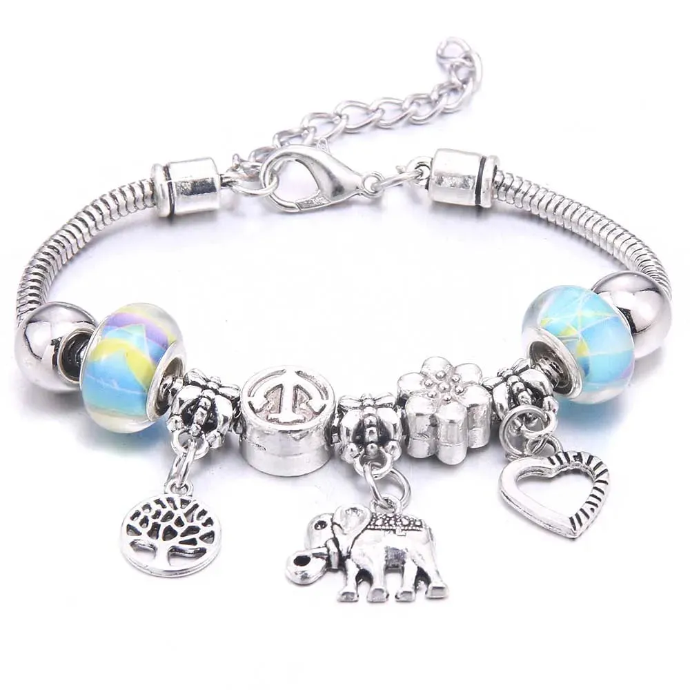 dragonfly owl Shape Crystal Charm Bracelets Beads Bracelet Women DIY Beads Brand Bracelets & Bangles Jewelry Gift