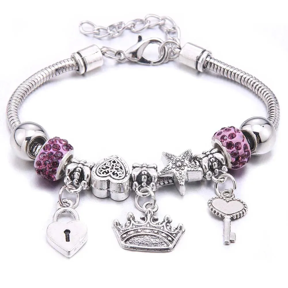 dragonfly owl Shape Crystal Charm Bracelets Beads Bracelet Women DIY Beads Brand Bracelets & Bangles Jewelry Gift