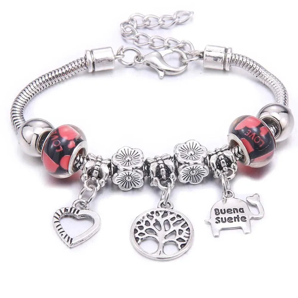 dragonfly owl Shape Crystal Charm Bracelets Beads Bracelet Women DIY Beads Brand Bracelets & Bangles Jewelry Gift