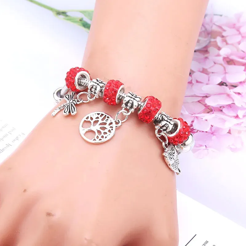 dragonfly owl Shape Crystal Charm Bracelets Beads Bracelet Women DIY Beads Brand Bracelets & Bangles Jewelry Gift