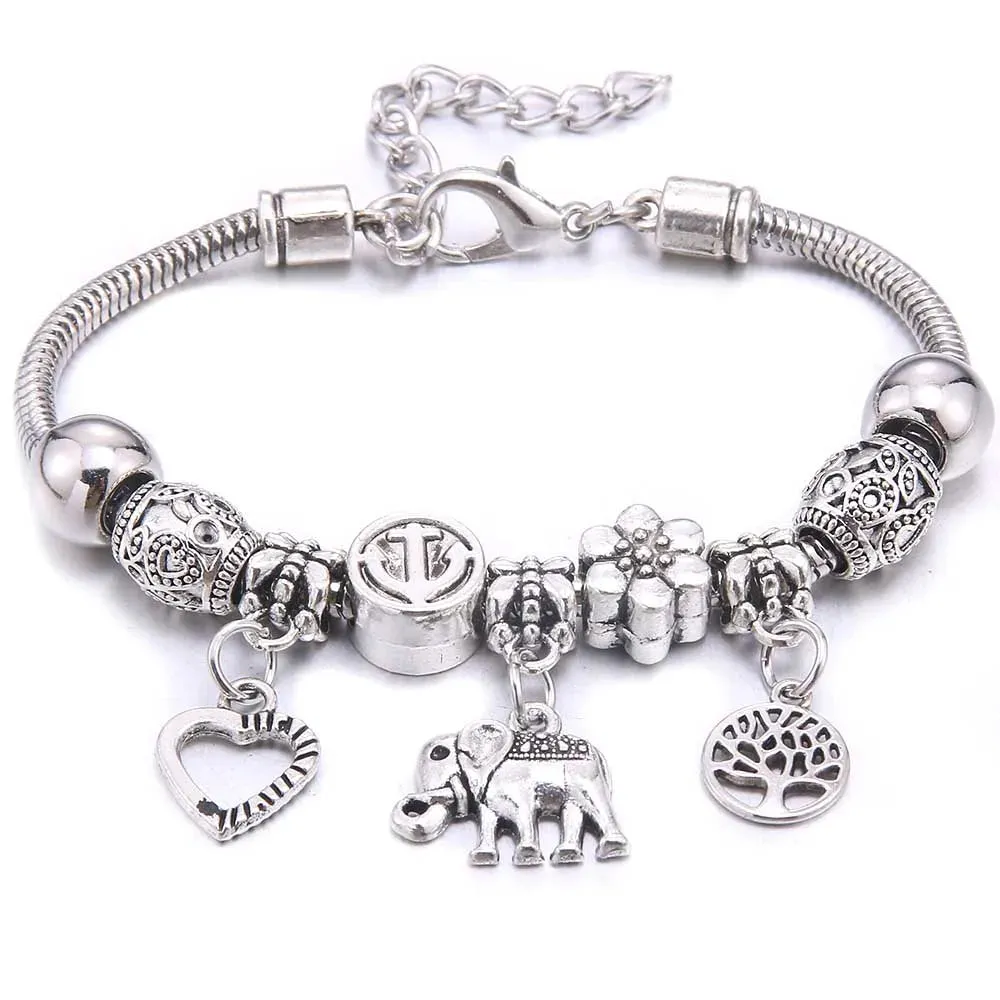 dragonfly owl Shape Crystal Charm Bracelets Beads Bracelet Women DIY Beads Brand Bracelets & Bangles Jewelry Gift