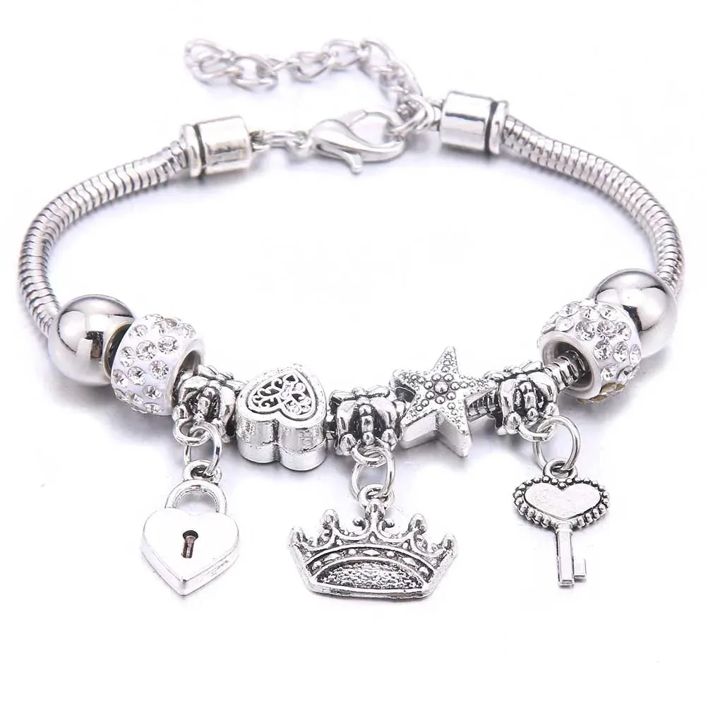 dragonfly owl Shape Crystal Charm Bracelets Beads Bracelet Women DIY Beads Brand Bracelets & Bangles Jewelry Gift