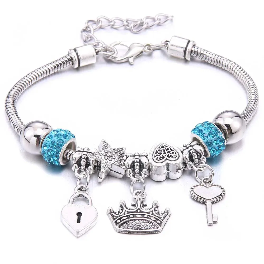 dragonfly owl Shape Crystal Charm Bracelets Beads Bracelet Women DIY Beads Brand Bracelets & Bangles Jewelry Gift
