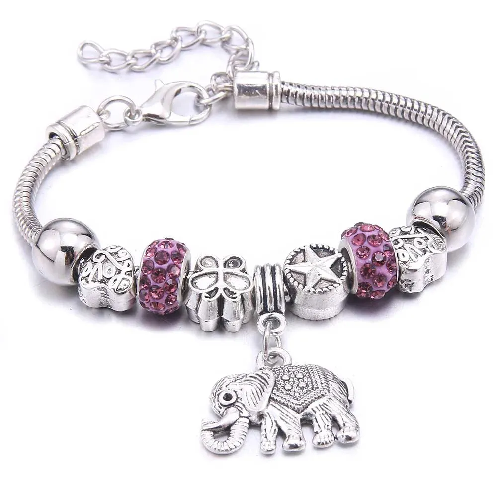 dragonfly owl Shape Crystal Charm Bracelets Beads Bracelet Women DIY Beads Brand Bracelets & Bangles Jewelry Gift