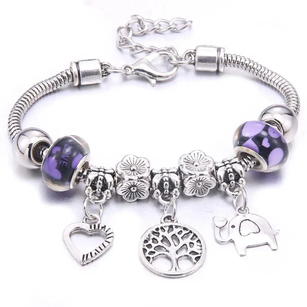 dragonfly owl Shape Crystal Charm Bracelets Beads Bracelet Women DIY Beads Brand Bracelets & Bangles Jewelry Gift
