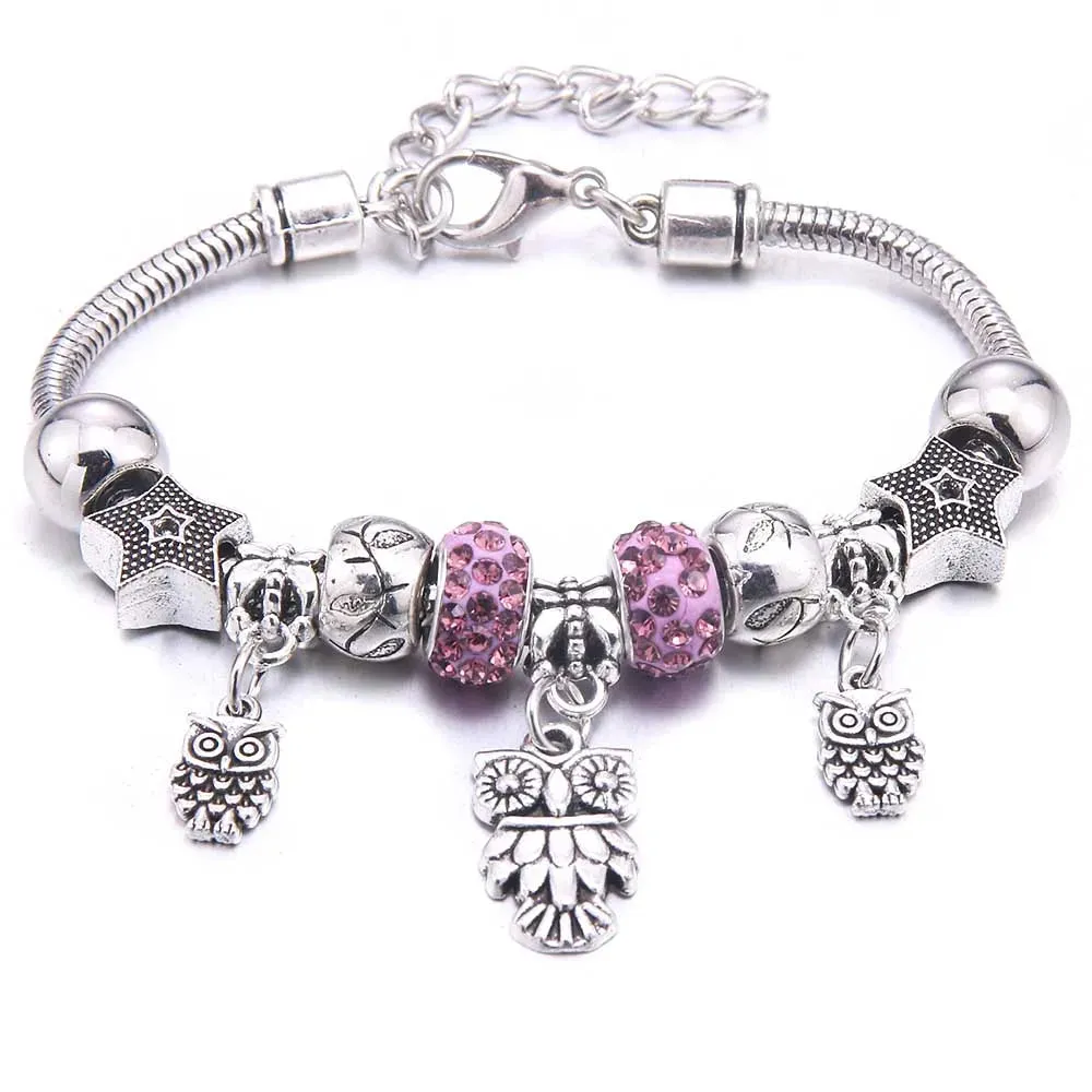 dragonfly owl Shape Crystal Charm Bracelets Beads Bracelet Women DIY Beads Brand Bracelets & Bangles Jewelry Gift