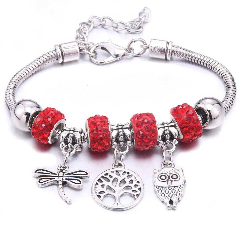 dragonfly owl Shape Crystal Charm Bracelets Beads Bracelet Women DIY Beads Brand Bracelets & Bangles Jewelry Gift