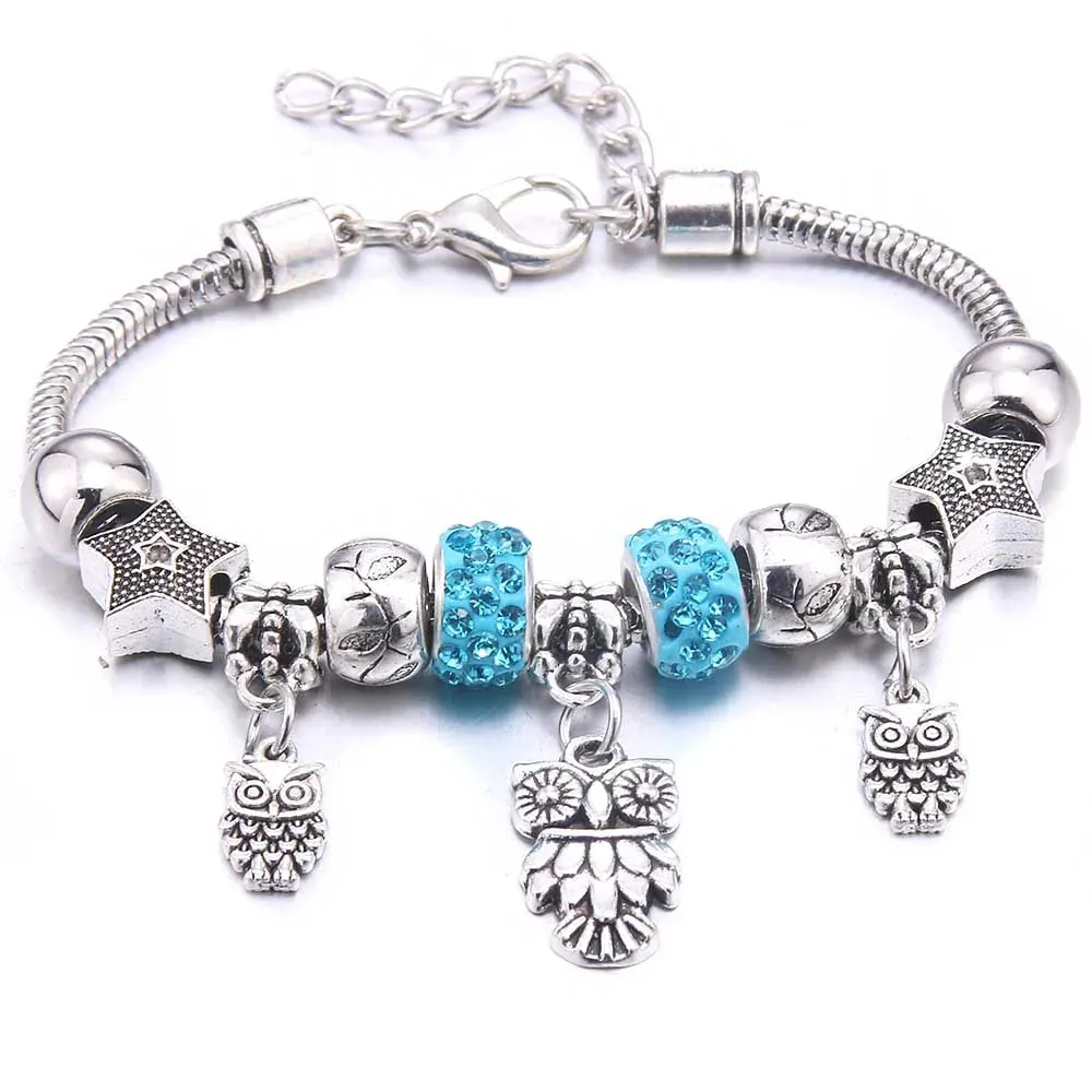 dragonfly owl Shape Crystal Charm Bracelets Beads Bracelet Women DIY Beads Brand Bracelets & Bangles Jewelry Gift