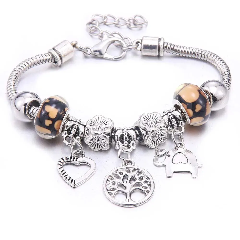 dragonfly owl Shape Crystal Charm Bracelets Beads Bracelet Women DIY Beads Brand Bracelets & Bangles Jewelry Gift