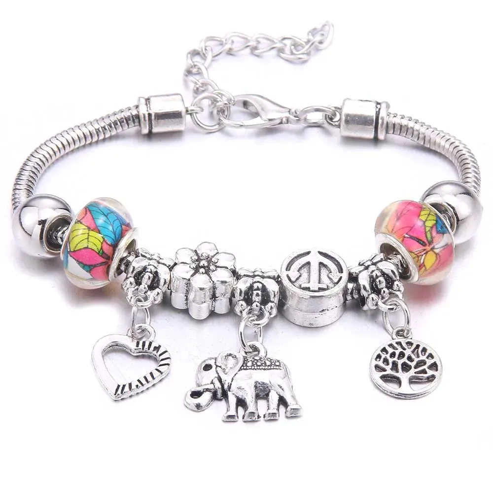 dragonfly owl Shape Crystal Charm Bracelets Beads Bracelet Women DIY Beads Brand Bracelets & Bangles Jewelry Gift
