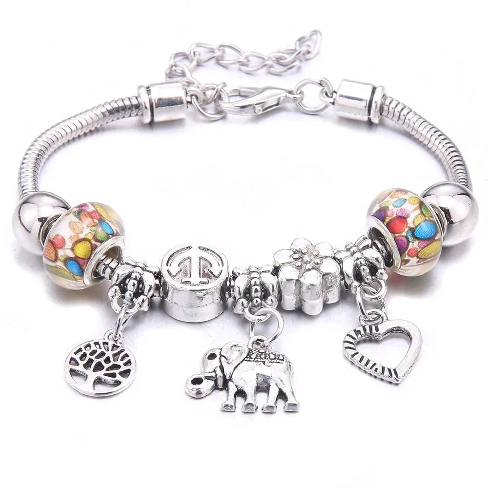 dragonfly owl Shape Crystal Charm Bracelets Beads Bracelet Women DIY Beads Brand Bracelets & Bangles Jewelry Gift