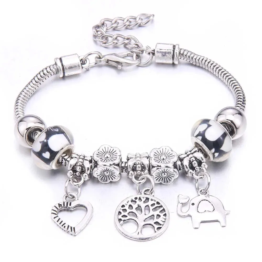 dragonfly owl Shape Crystal Charm Bracelets Beads Bracelet Women DIY Beads Brand Bracelets & Bangles Jewelry Gift