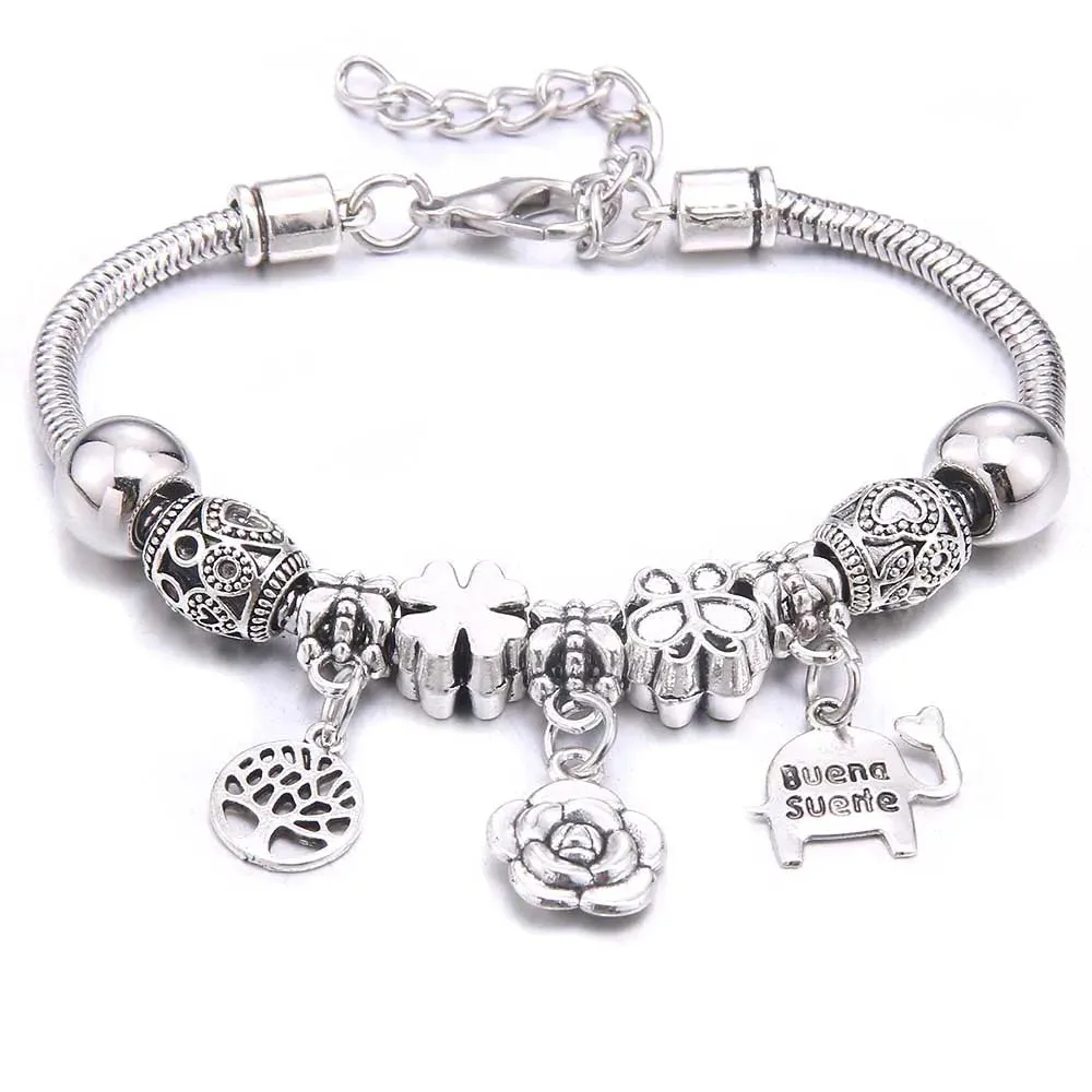 dragonfly owl Shape Crystal Charm Bracelets Beads Bracelet Women DIY Beads Brand Bracelets & Bangles Jewelry Gift