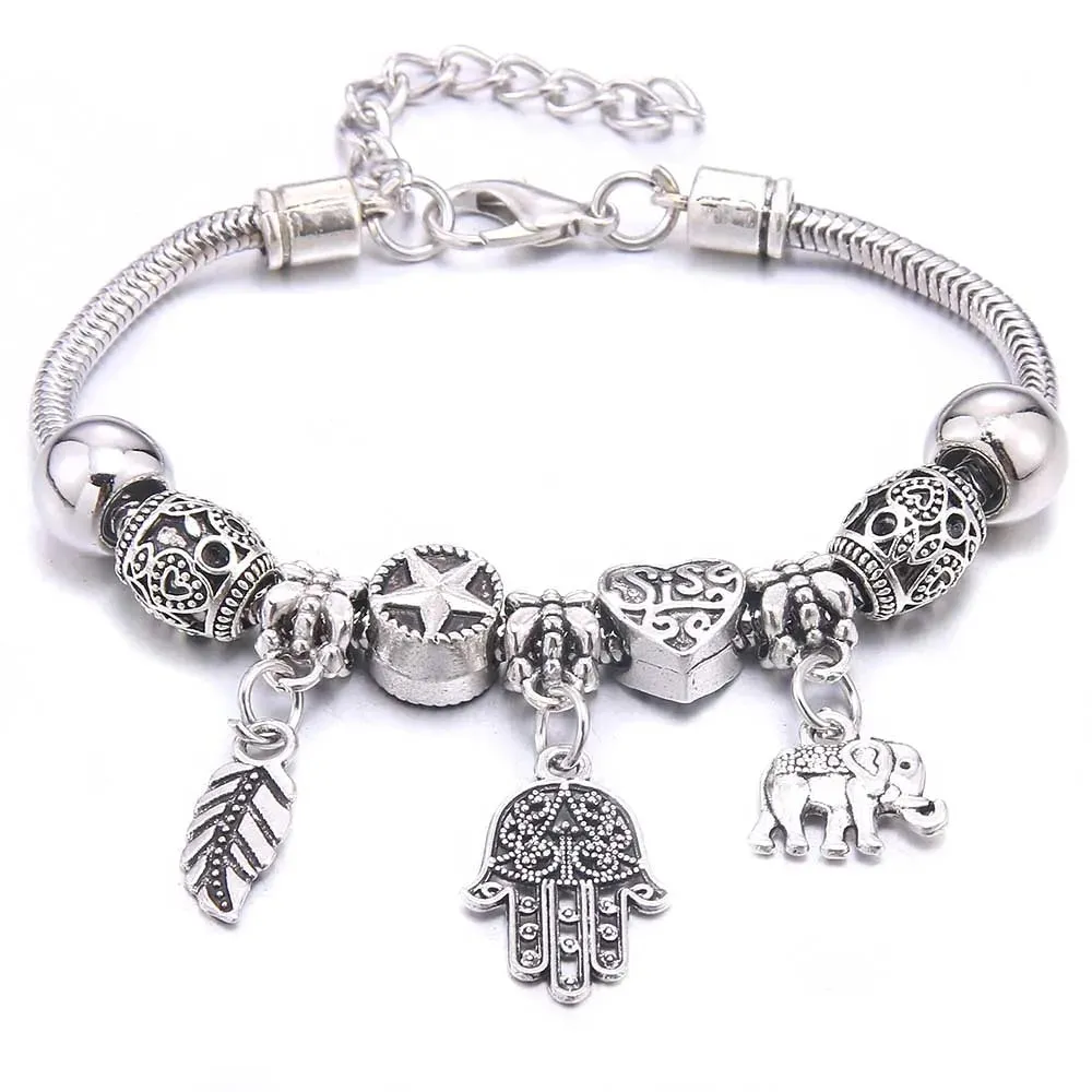 dragonfly owl Shape Crystal Charm Bracelets Beads Bracelet Women DIY Beads Brand Bracelets & Bangles Jewelry Gift