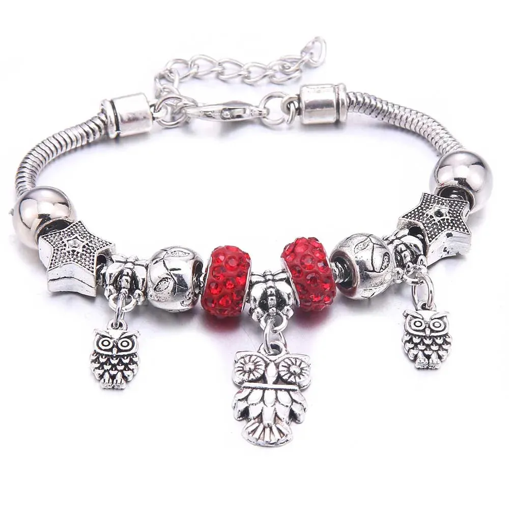 dragonfly owl Shape Crystal Charm Bracelets Beads Bracelet Women DIY Beads Brand Bracelets & Bangles Jewelry Gift