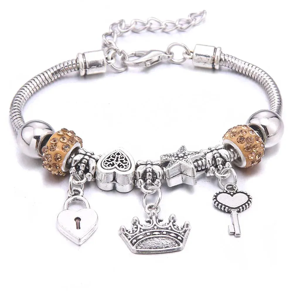dragonfly owl Shape Crystal Charm Bracelets Beads Bracelet Women DIY Beads Brand Bracelets & Bangles Jewelry Gift