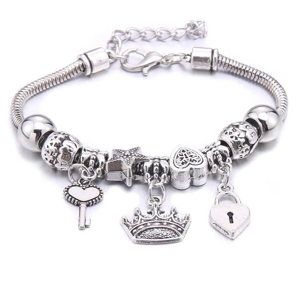 dragonfly owl Shape Crystal Charm Bracelets Beads Bracelet Women DIY Beads Brand Bracelets & Bangles Jewelry Gift