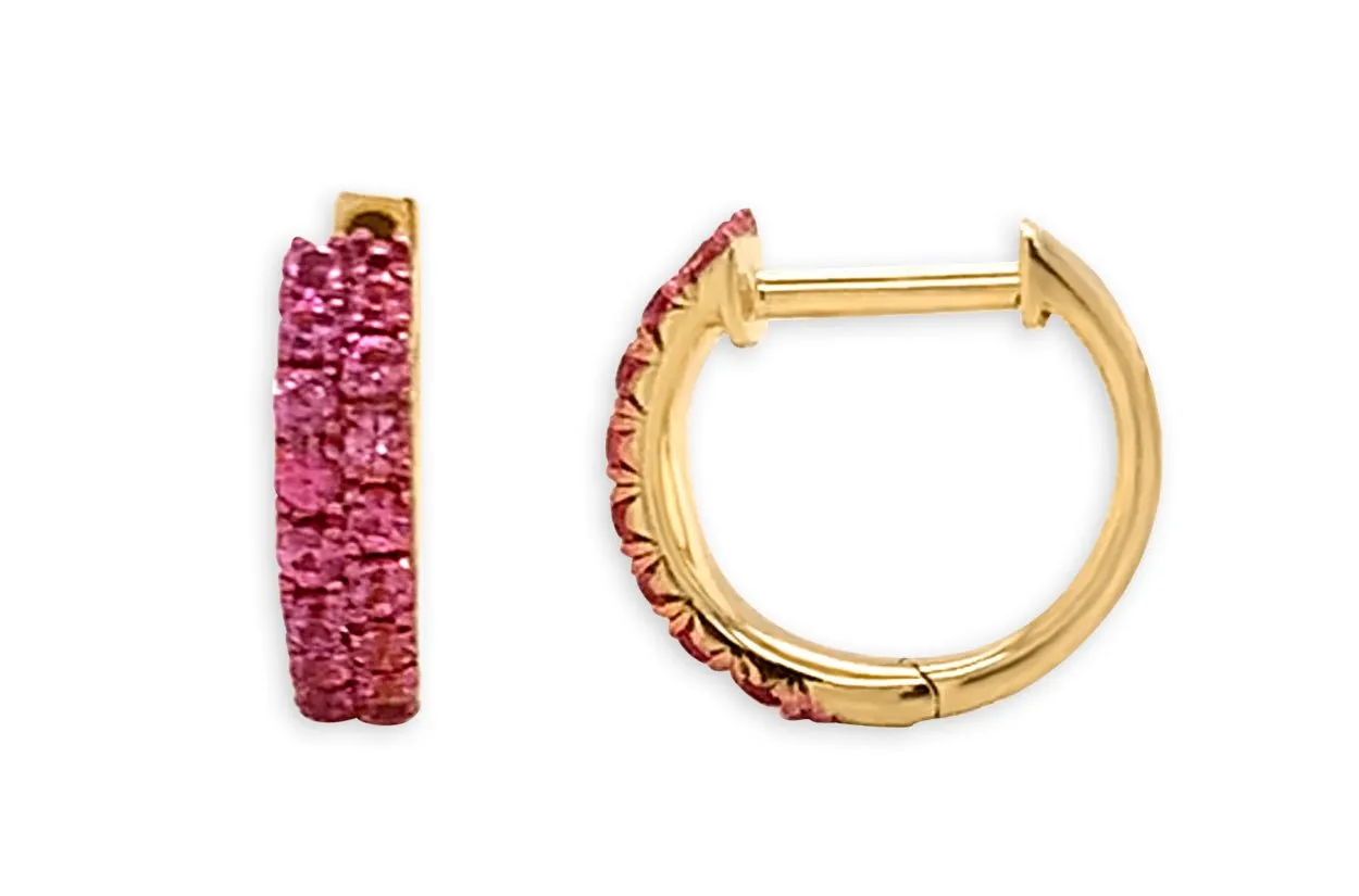 Earrings 14kt Gold Double Row Huggies Gemstones & Color Plating