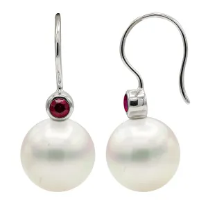 Earrings 14KW/0.9G W.Freshwater 2RD-0.07CT 9-10mm