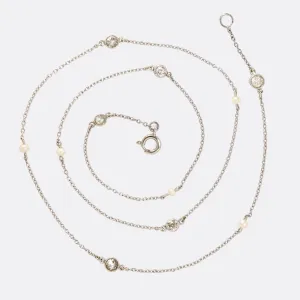 Edwardian Platinum Pearl & Diamond Chain Necklace
