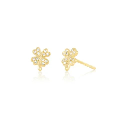 EF Collection Single Stud 14K Diamond Clover Earring