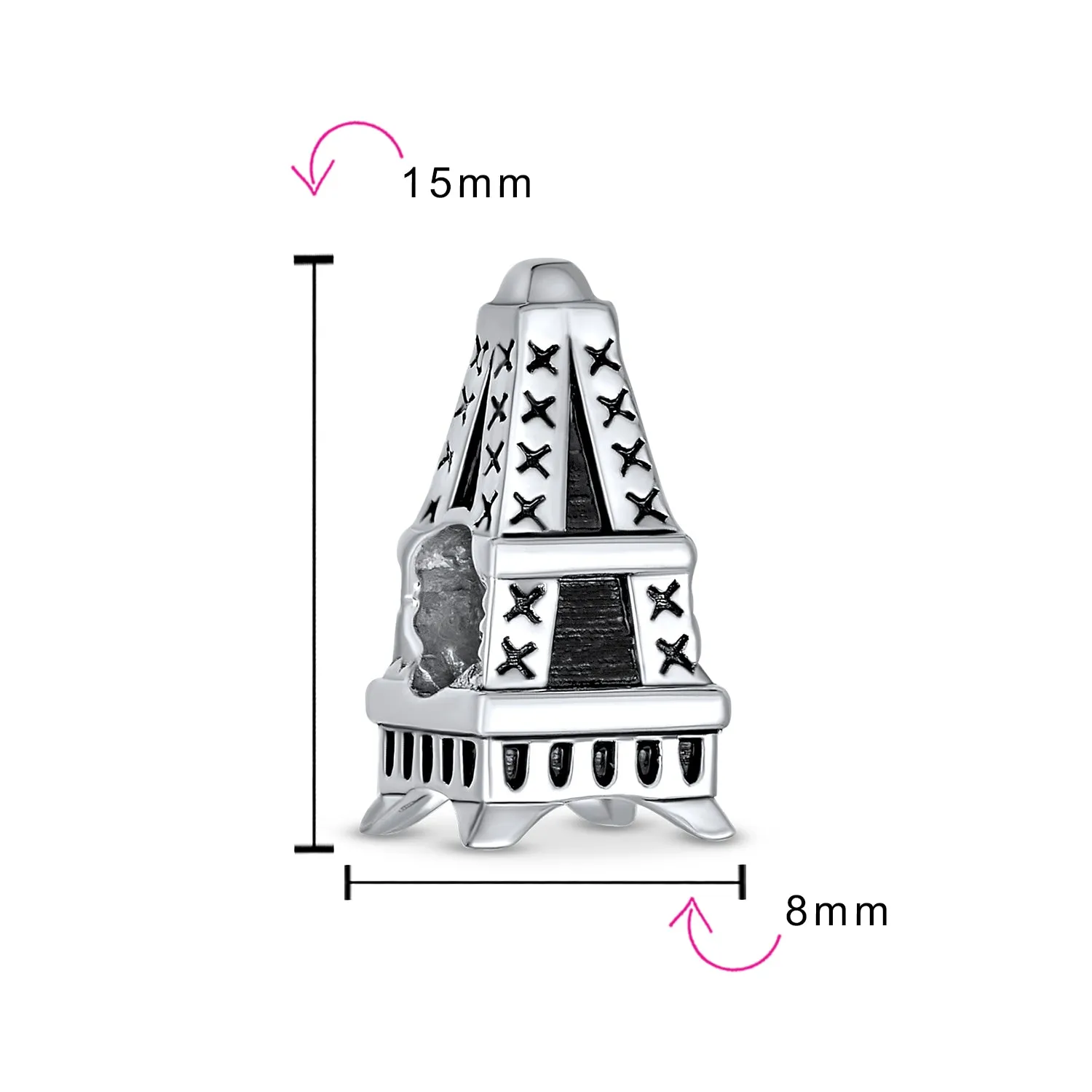 Eiffel Tower Charm Bead in Oxidized Sterling Silver for European Bracelets