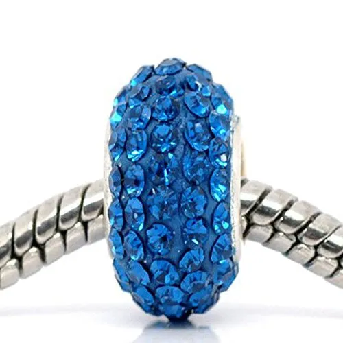 Electric Blue Crystal  Pave December Birthstone European Charm Bead