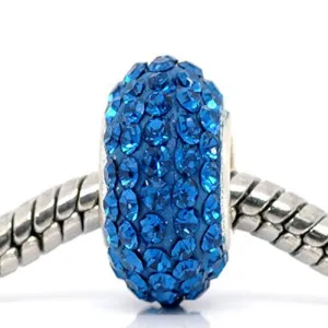 Electric Blue Crystal  Pave December Birthstone European Charm Bead
