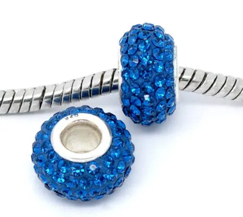 Electric Blue Crystal  Pave December Birthstone European Charm Bead