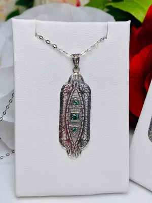 Emerald Angel Wing Pendant Necklace, Simulated or Natural Gemstones, Vintage Revival Jewelry #P359