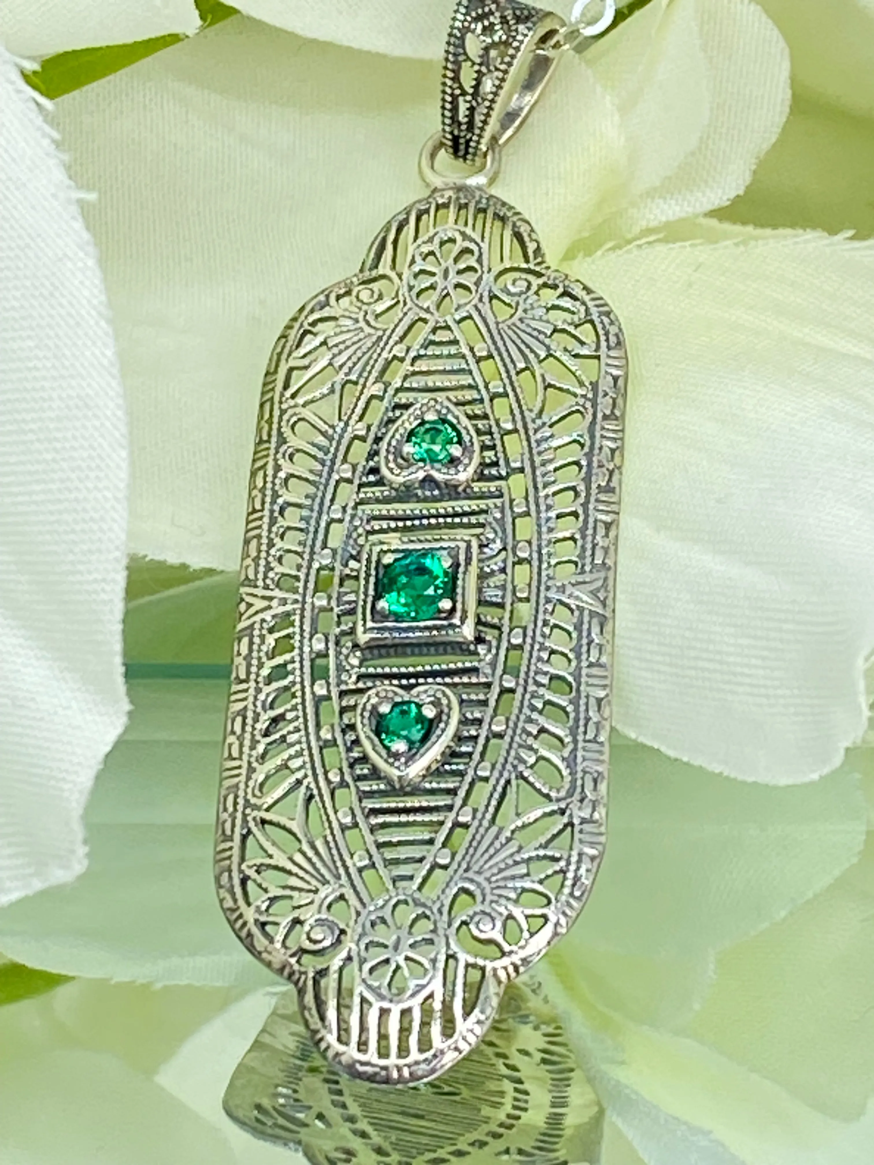 Emerald Angel Wing Pendant Necklace, Simulated or Natural Gemstones, Vintage Revival Jewelry #P359