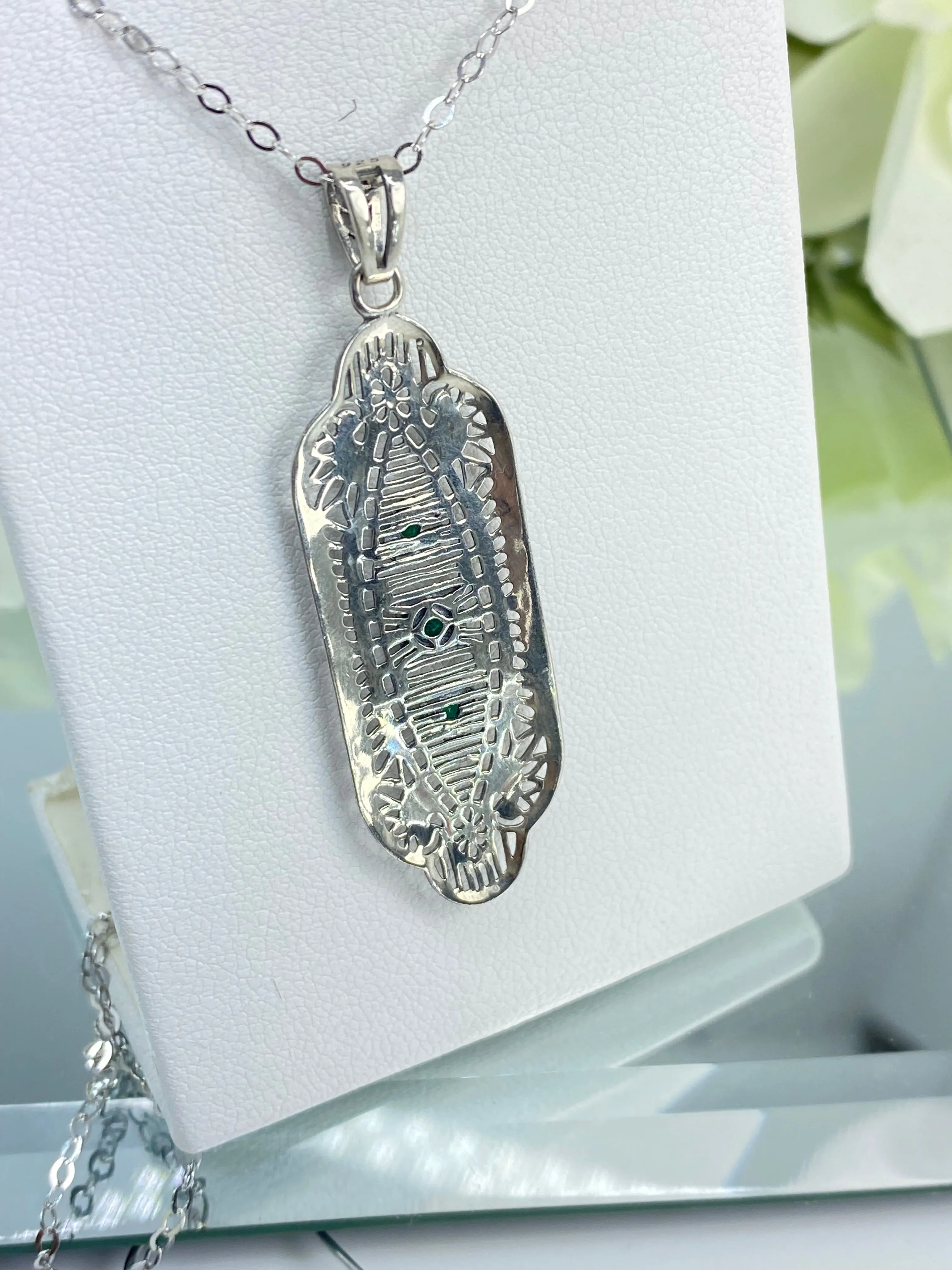 Emerald Angel Wing Pendant Necklace, Simulated or Natural Gemstones, Vintage Revival Jewelry #P359