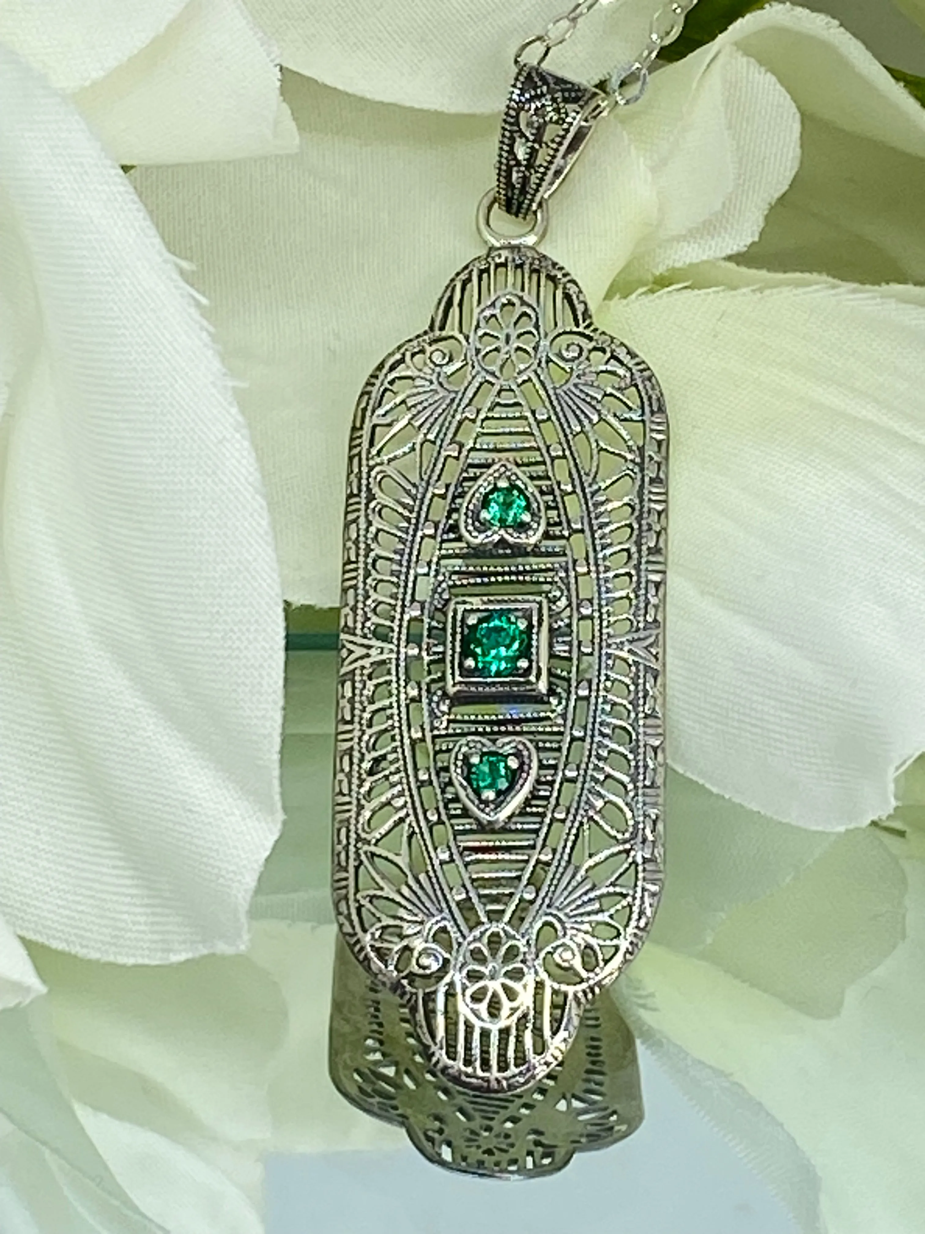 Emerald Angel Wing Pendant Necklace, Simulated or Natural Gemstones, Vintage Revival Jewelry #P359