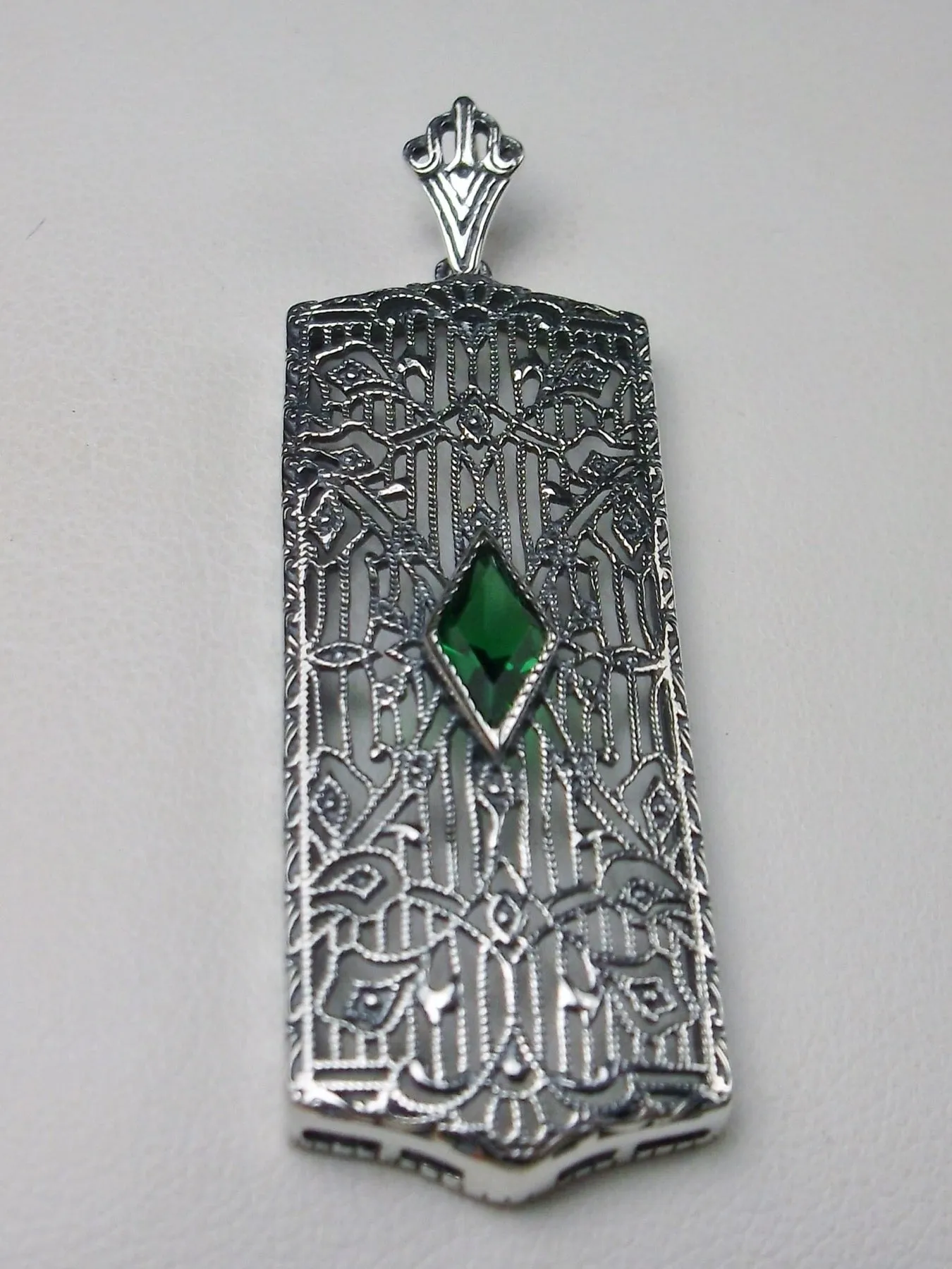 Emerald Pendant, Art Deco 1920's Jewelry #P64