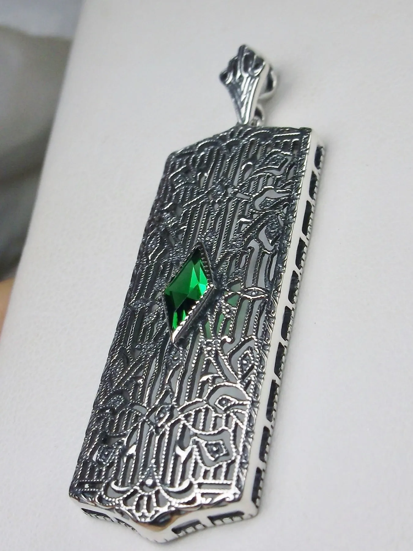 Emerald Pendant, Art Deco 1920's Jewelry #P64