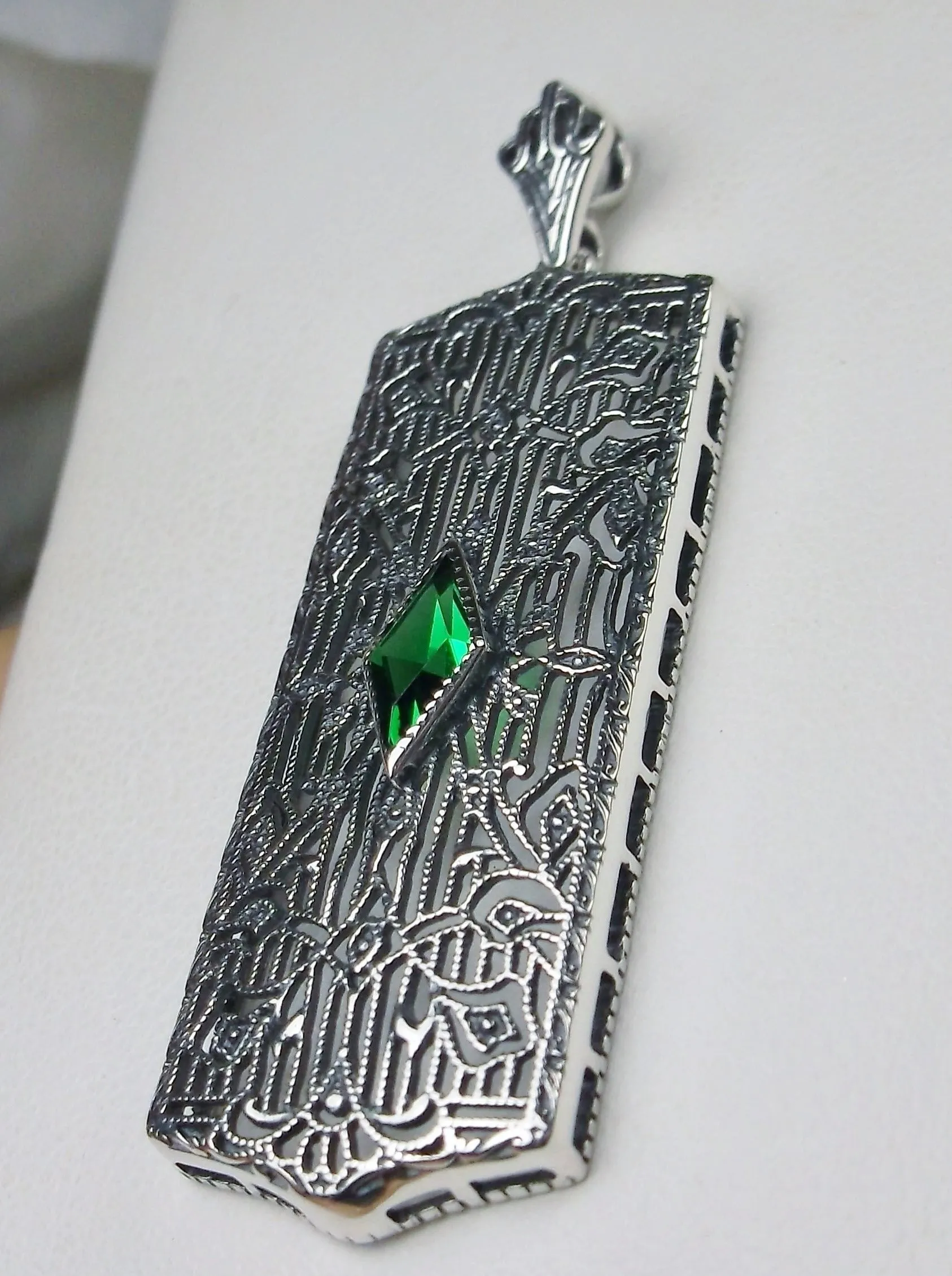 Emerald Pendant, Art Deco 1920's Jewelry #P64