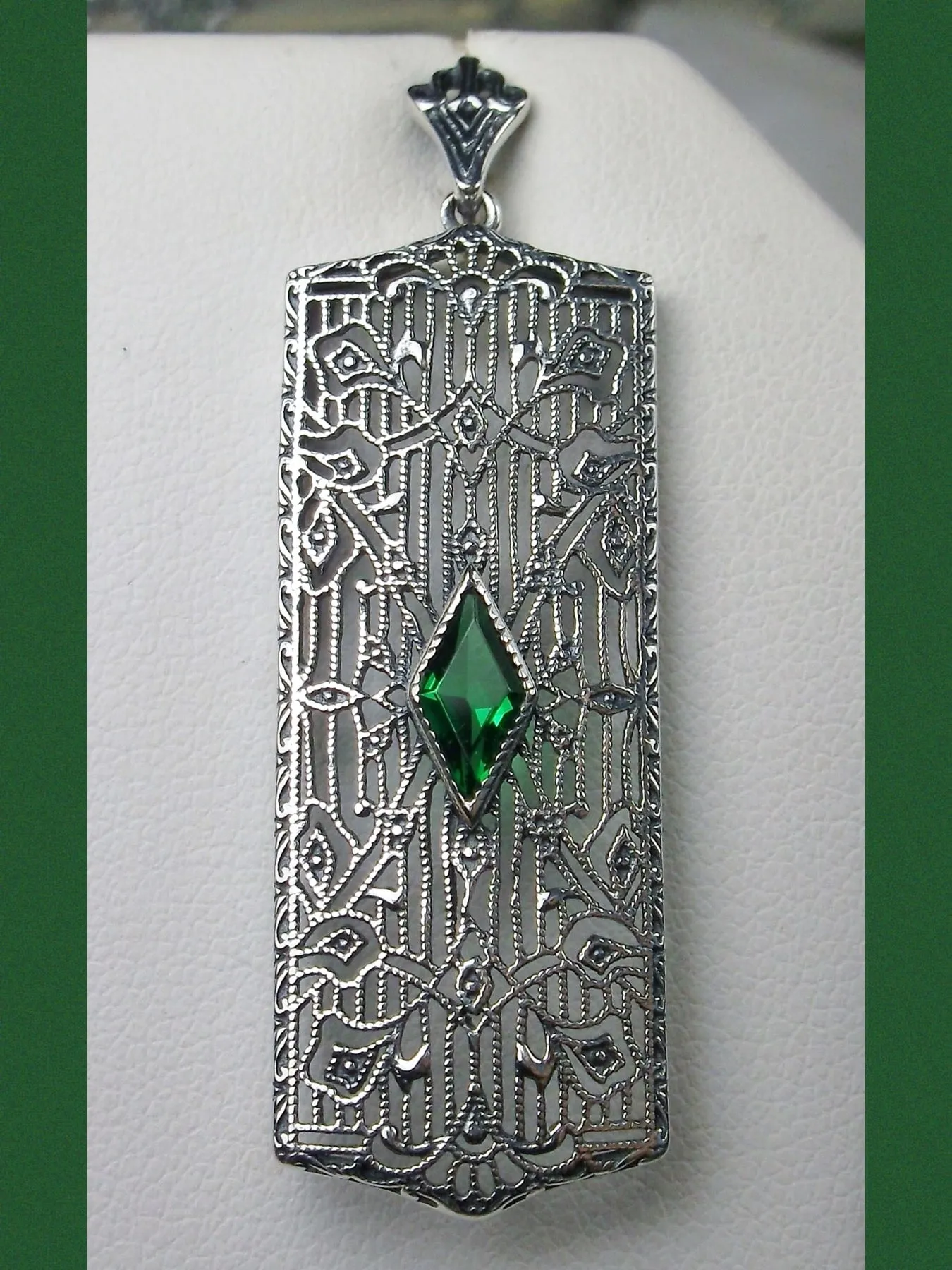 Emerald Pendant, Art Deco 1920's Jewelry #P64
