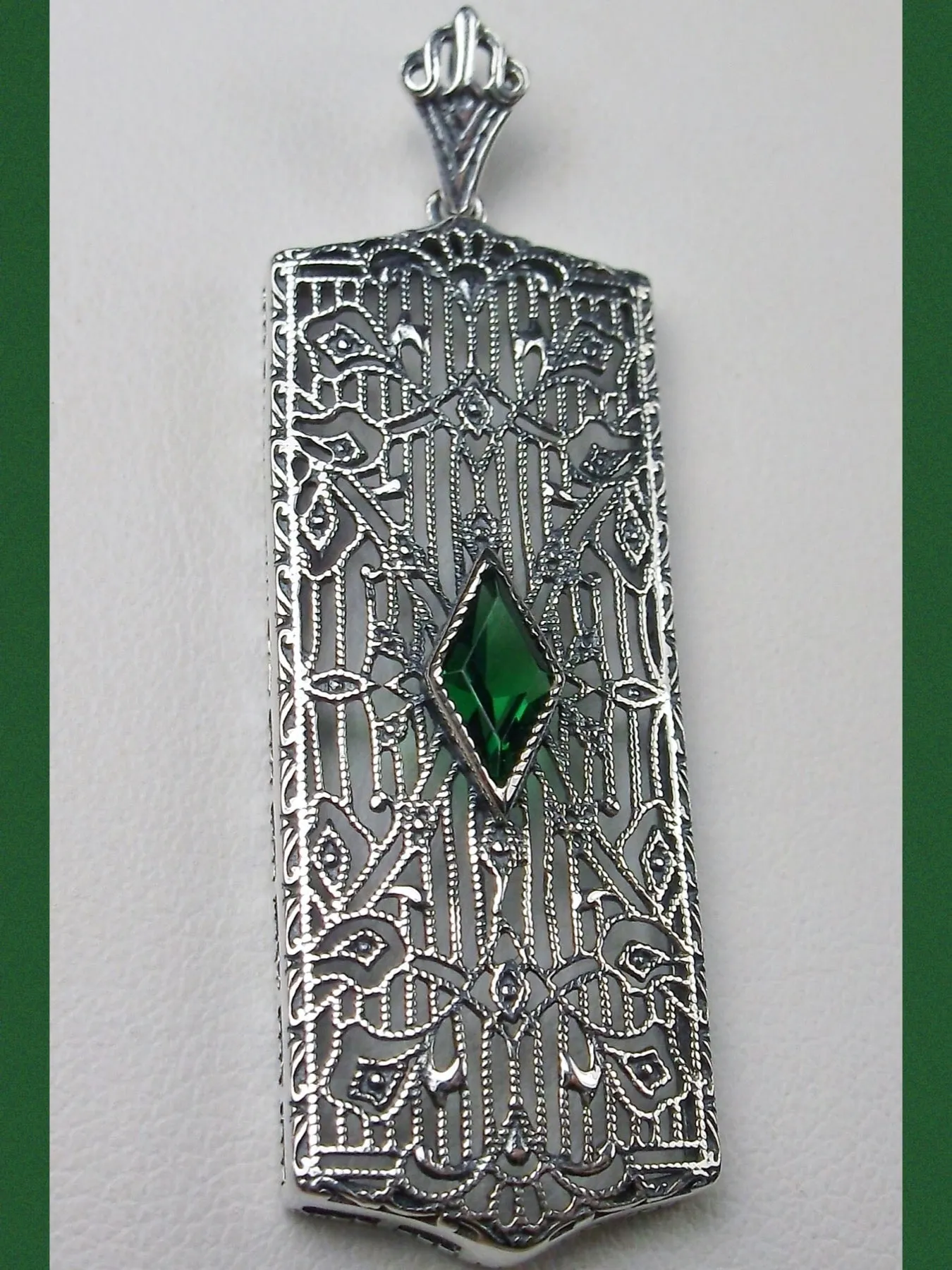Emerald Pendant, Art Deco 1920's Jewelry #P64