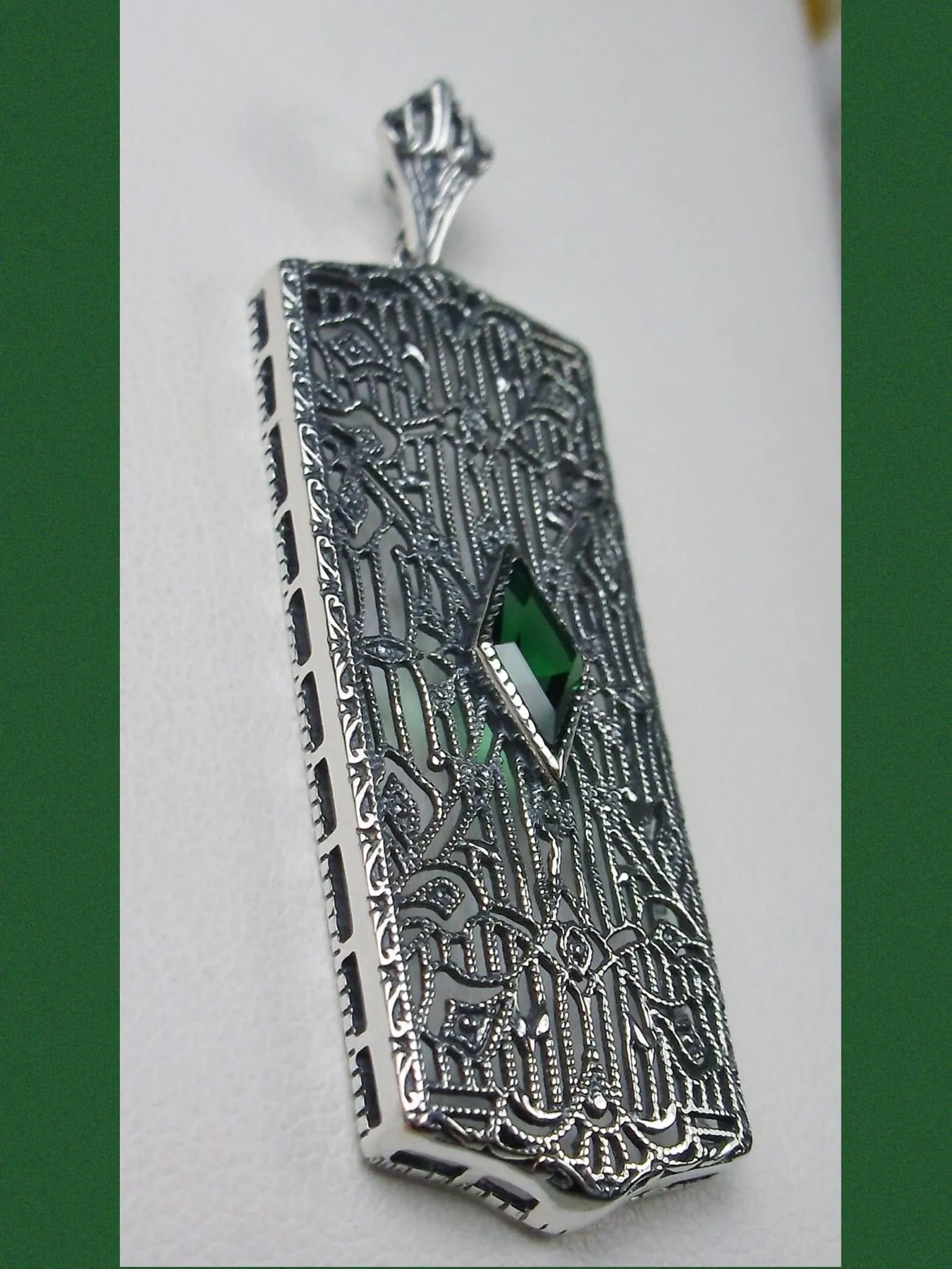 Emerald Pendant, Art Deco 1920's Jewelry #P64