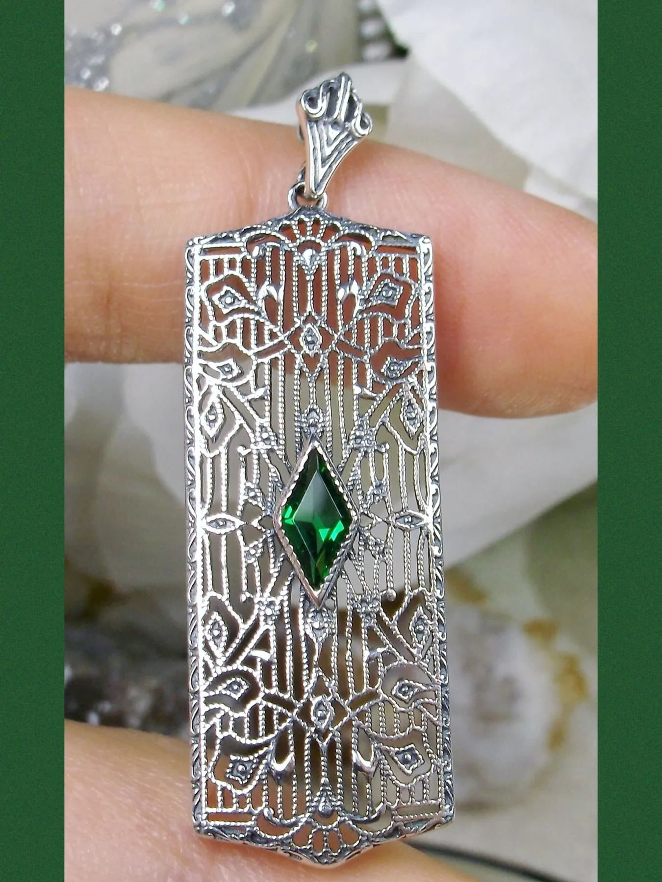 Emerald Pendant, Art Deco 1920's Jewelry #P64