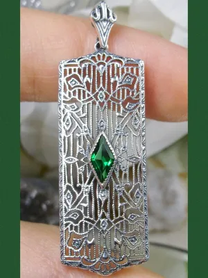 Emerald Pendant, Art Deco 1920's Jewelry #P64