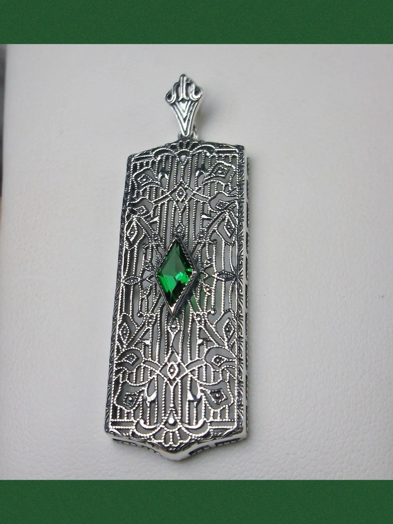 Emerald Pendant, Art Deco 1920's Jewelry #P64