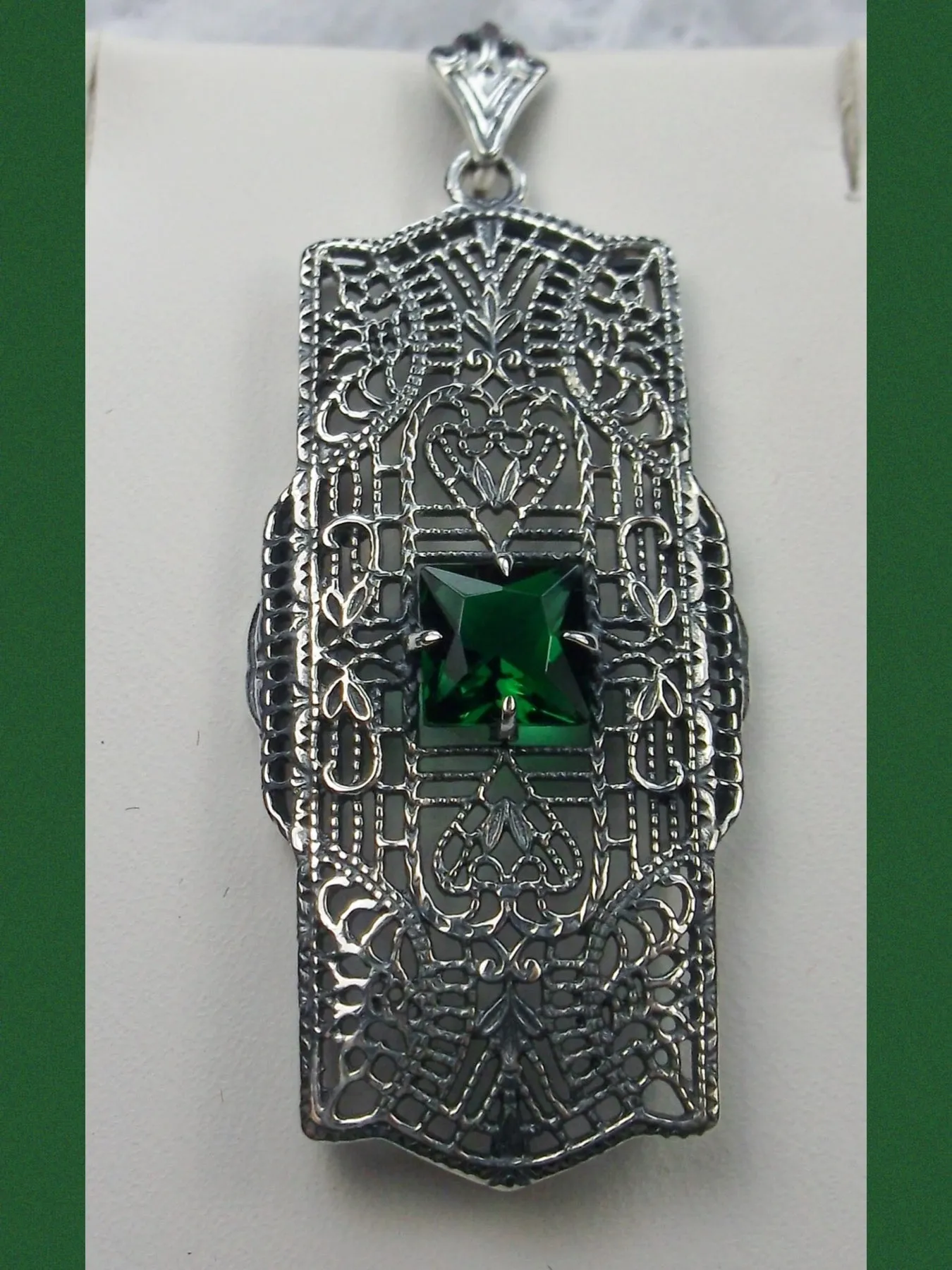 Emerald Pendant, Art Deco Necklace #P26